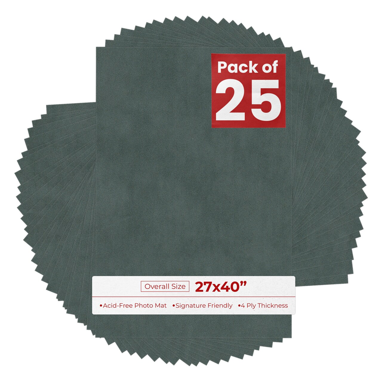 Dark Grey Suede 27x40 Uncut Mat Board - Blank Sheets, No Opening